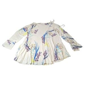 Free People Top Womens MED Clear Skies Cold Shoulder Tunic Floral Blouse